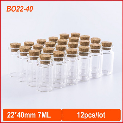 12vnt 22*40mm 7ml mini stiklinis buteliukas su kamščiais Dekoratyvinis laikymo indelis Norų butelis skaidrus tuščias stiklinis indelis