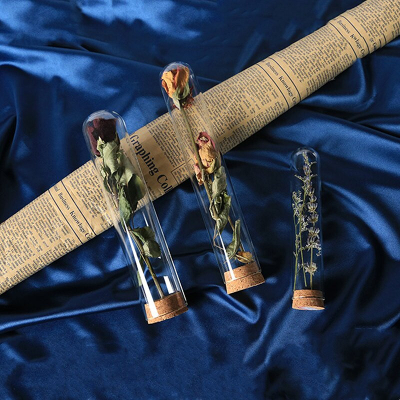 4 rinkiniai / pakuotė 3,7 * 10 cm vamzdžio formos stiklinis kupolas namų dekoravimui kamštienos pagrindas permatomas dangtelis Vestuvių rekvizitas „pasidaryk pats“ dovanų gėlių butelis