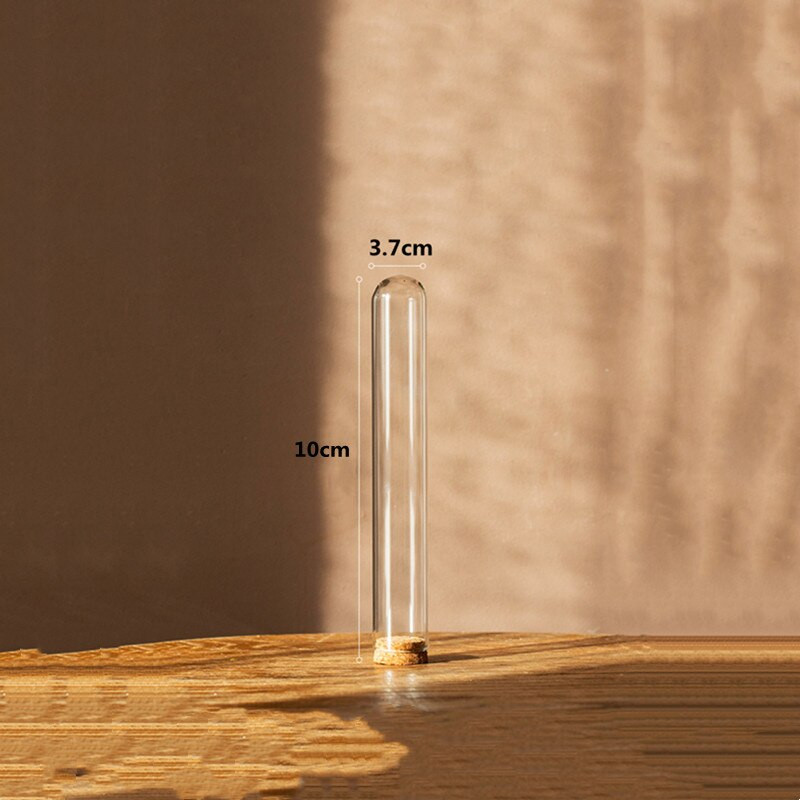 4 rinkiniai / pakuotė 3,7 * 10 cm vamzdžio formos stiklinis kupolas namų dekoravimui kamštienos pagrindas permatomas dangtelis Vestuvių rekvizitas „pasidaryk pats“ dovanų gėlių butelis