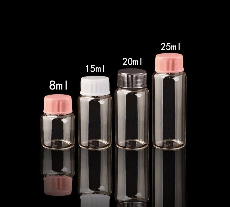 5db 8/15/20/25 ml átlátszó üveg palackok üvegek fiola műanyag kupakkal DIY kívánságüzenet Minta parfümtartály Nail Art gyöngy reagens