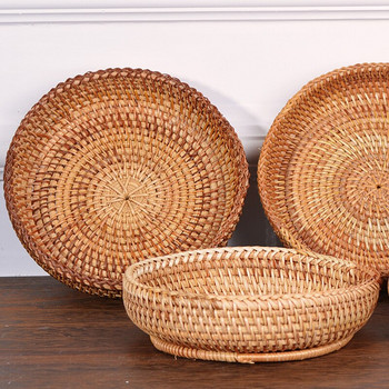 Ръчно плетена кошница за съхранение Ратанова тава за съхранение Плетени кошници Хляб Плодове Кутия за витрина за закуска Занаяти Декорация на дома