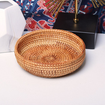 Ръчно плетена кошница за съхранение Ратанова тава за съхранение Плетени кошници Хляб Плодове Кутия за витрина за закуска Занаяти Декорация на дома