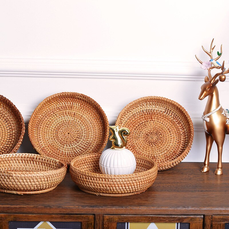 Ručno pletena košara za pohranu Pladanj za pohranu od ratana Pletene košare Kruh Voće Kutija za doručak s hranom Rukotvorine Dekoracija doma