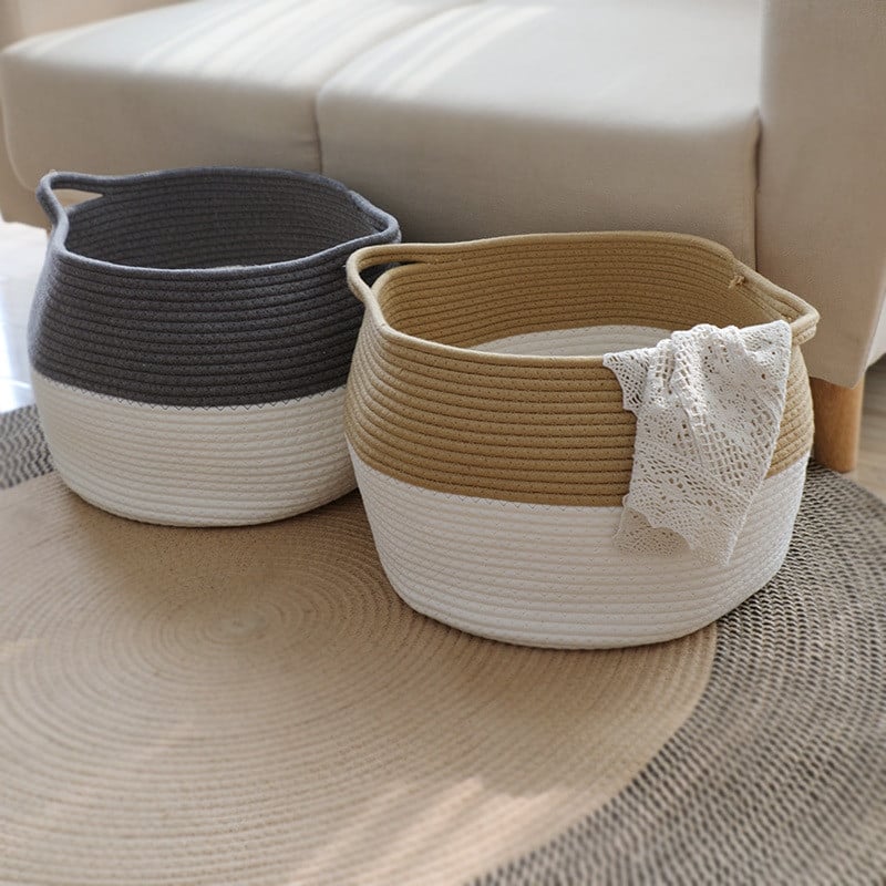 Coș cu flori țesute frânghie de bumbac ghiveci de depozitare rotund pentru decorarea casei spălătorie cutie mare coșuri din bambus pentru organizarea rattan