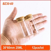 25 ml-es barkácsolás mini kívánságüveg palackok parafa dugós 30*60 mm-es apró átlátszó üres tégelyek kézműves ajándéküveg üvegek