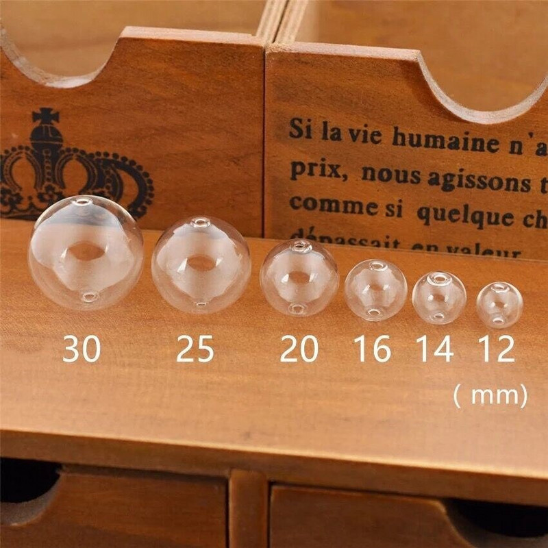 10db 6-30mm-es Mini Lightbulb Globe Üvegbuborékos kerek golyó dupla lyukkal Diy üreges üveggömbök fiola medálok ékszerleletek