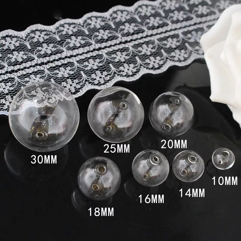 10db 6-30mm-es Mini Lightbulb Globe Üvegbuborékos kerek golyó dupla lyukkal Diy üreges üveggömbök fiola medálok ékszerleletek