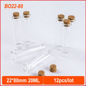 12db Mini Átlátszó Üveg Kívánság Üveg Üzenet Palack parafa dugóval Esküvői dekorációs flakon 22x80mm 20ml