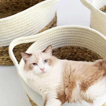 Καλάθι αποθήκευσης βαμβακερό σχοινί και φυσικό θαλάσσιο χόρτο Κρεβάτια γάτας Κάλυμμα φυτευτή εσωτερικού χώρου Καλάθι υφασμένο για γλάστρες