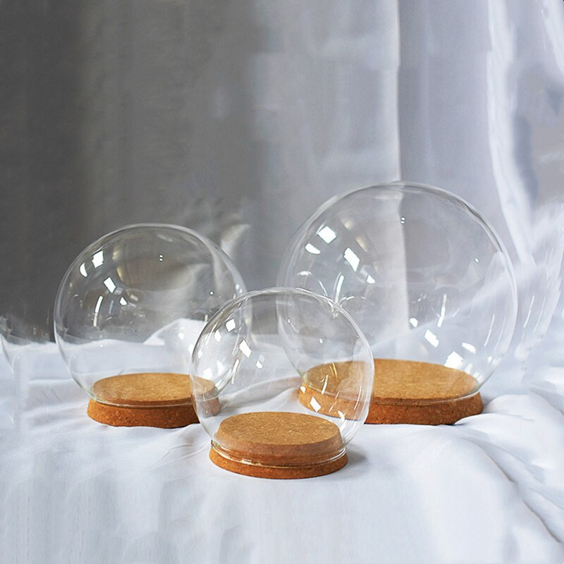 2 kompleta/paket Okrugla mala staklena kupolasta vaza Dekoracija doma Plutena baza Prozirna navlaka Rekvizit za vjenčanje DIY Poklon