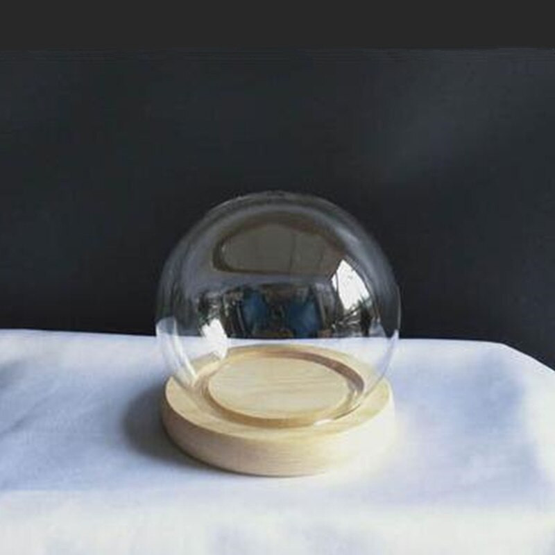 Átmérő = 8,5 cm Kis méretű, kerek formájú üvegkupola váza lakberendezési lapos rönk alap átlátszó borító Esküvői kellék barát ajándék