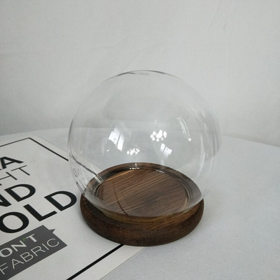 Átmérő = 10 cm Kis méretű, kerek alakú üvegkupola váza lakberendezési fekete alap átlátszó borító esküvői kellék barát ajándék