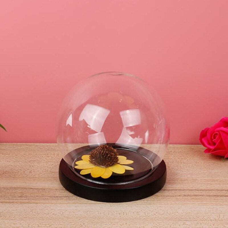 Átmérő = 10 cm Kis méretű, kerek alakú üvegkupola váza lakberendezési fekete alap átlátszó borító esküvői kellék barát ajándék