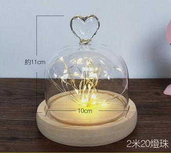 10*8cm szív tetejű üvegkupola váza lakberendezési lapos rönk alap átlátszó borító barkács ajándék