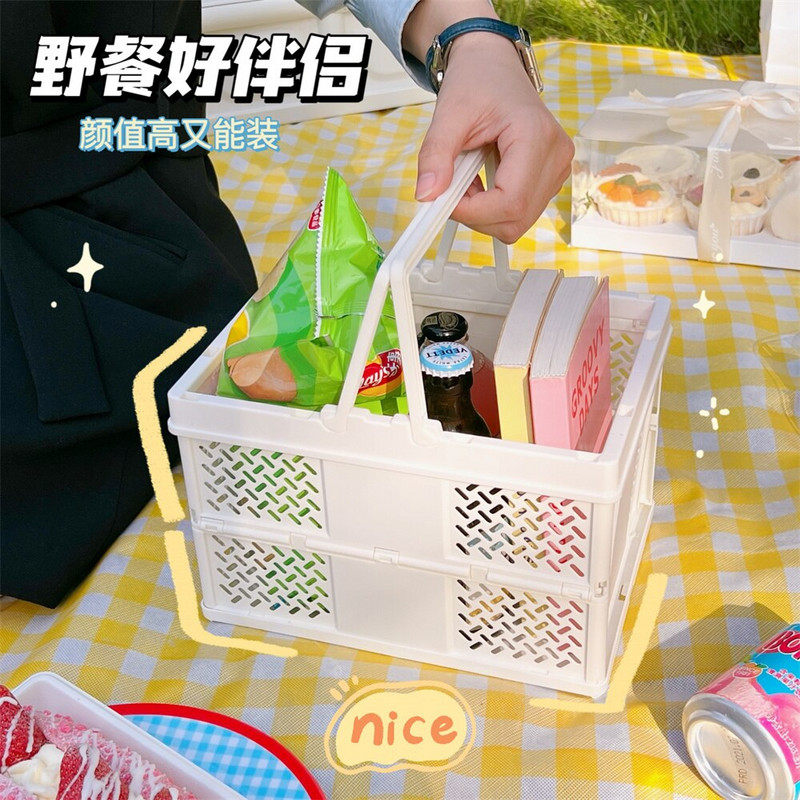 Cos de picnic in aer liber pliabil ins supermarket cos de cumparaturi iesire de primavara cos japonez cu legume cos portabil pentru cumparaturi