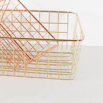 1 τεμ. Rose Gold Storage Basket Επιφάνεια εργασίας Γραφείου Sundries Finishing Metal πινέλα μακιγιάζ Θήκη καλλυντικών Organizer Χρυσό καλάθι