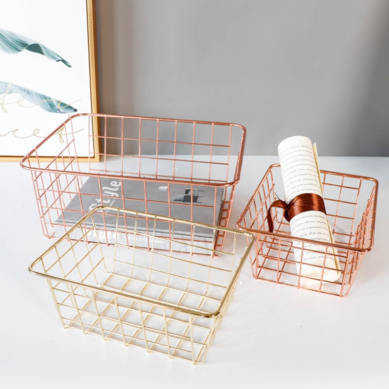 1 db Rose Gold tárolókosár irodai asztali egyéb kiegészítők befejező fém sminkecsetek tartó kozmetikumok rendező aranykosár