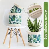 Nordic Style Tropical Green Leaf Sandėliavimo krepšelis Rankomis austas medvilninės virvės laikymo kibiras Sulankstomas augalų krepšelis Namų organizatorius