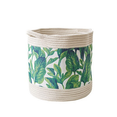 Nordic Style Tropical Green Leaf Sandėliavimo krepšelis Rankomis austas medvilninės virvės laikymo kibiras Sulankstomas augalų krepšelis Namų organizatorius