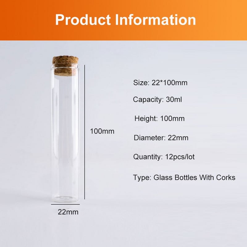 30 ml-es üres palack parafa dugóval Mini barkácsolás átlátszó tároló üvegpalack dekoratív kívánságüveg 22*100mm