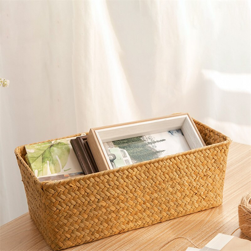 Χειροποίητα υφαντά κουτιά αποθήκευσης Ψάθινα καλάθια αποθήκευσης Ορθογώνια καλλυντικά Gadgets Παιχνίδια Καλάθι Δοχείο Οργάνωση μπάνιου σπιτιού