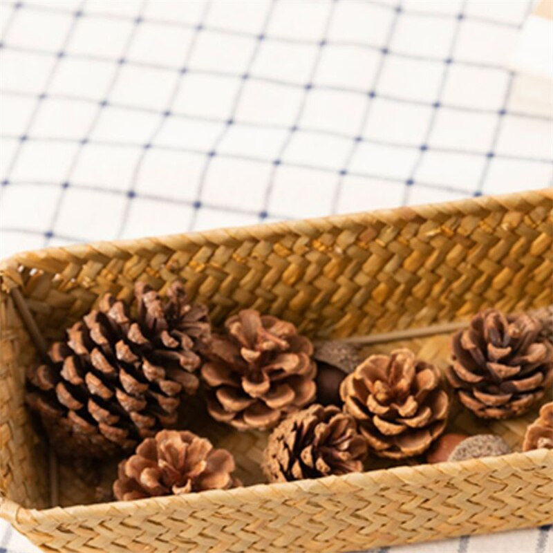 Χειροποίητα υφαντά κουτιά αποθήκευσης Ψάθινα καλάθια αποθήκευσης Ορθογώνια καλλυντικά Gadgets Παιχνίδια Καλάθι Δοχείο Οργάνωση μπάνιου σπιτιού