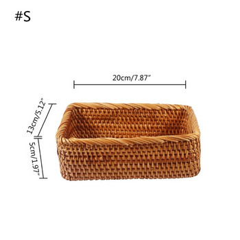 Правоъгълна ръчно плетена кошница от ратан Съхранение на бонбони Поднос за пикник Храна Съдове за хляб Многофункционално сушене Съхранение на храна Кутия за боклук