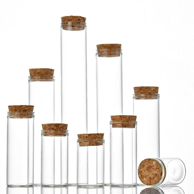 5db 40ml 50ml 60ml 80ml átlátszó tubus üvegpalack üres tégelyek parafa dugós fiola Esküvői lakberendezési barkácsolás kívánság üvegek