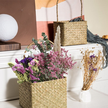 Ins Style Кошница с морска трева Ръчно изработени плетени кошници за растения за декорация на различни саксии Контейнер за съхранение на домакински съдове