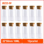 12db mini üvegpalack 22 * 50 mm-es 10 ml-es fiola parafa kézműves üres konténer átlátszó barkácsüveg mini palack