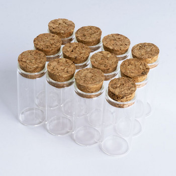 12τμχ Mini Glass Bottle 22*50mm 10ml Vial Cork Crafts Empty Can Container Διαφανές DIY Glass Mini Bottle