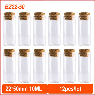 12db mini üvegpalack 22 * 50 mm-es 10 ml-es fiola parafa kézműves üres konténer átlátszó barkácsüveg mini palack