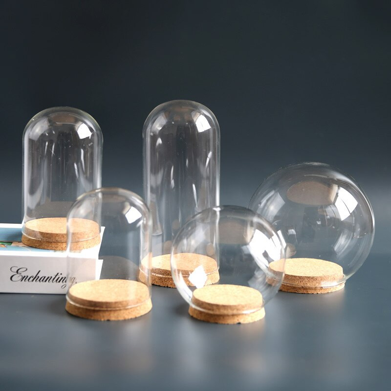 12 * 26 cm Vază cu dom din sticlă de marime Decorare pentru casă Bază de plută Husă transparentă DIY Prieten cadou pentru cadou pentru nuntă Live Prop