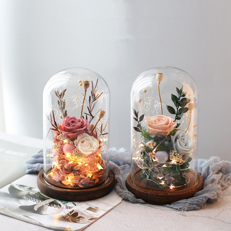 Skersmuo = 9 cm Skirtingo aukščio stiklinė kupolo vaza namų dekoravimui šviečiantis senovinis pagrindas, skaidrus dangtelis, vestuvinis rekvizitas Gimtadienio dovana