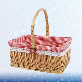 Кошница за пикник Плетена кошница Кошница за пазаруване Правоъгълна червена подложка Дръжка Кошница за подаръци Кошница за хляб Кошница за зеленчуци