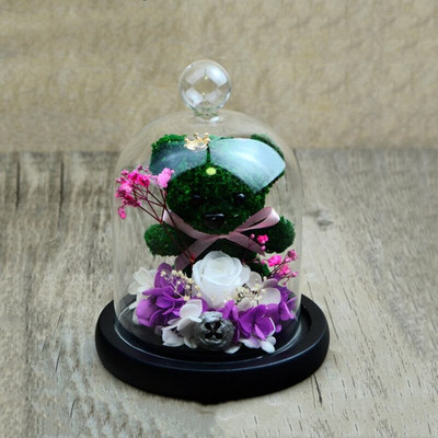 12*16cm Vază cu dom din sticlă de dimensiune medie, cu bilă, pentru decorarea casei, cu bază neagră plată, capac transparent, pentru nuntă, cadou de zi de naștere.