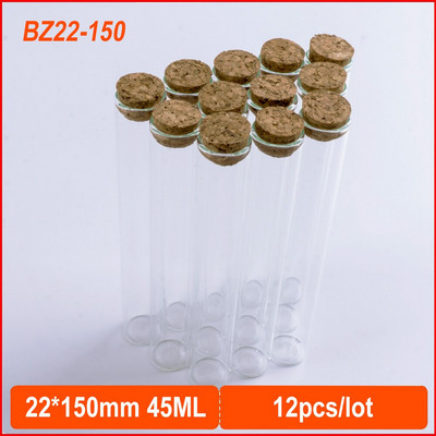 45 ml-es 22 * 150 mm-es tároló üveg palackok parafa dugóval Crafts apró tégelyek átlátszó üres üvegedény mini palack ajándék 12 darab