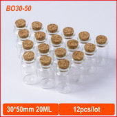 30*50mm-es 20ml-es tároló üvegpalackok átlátszó üvegek parafa dugóval Üres fűszeres palackok üvegek barkács kézműves kívánságfiolák 12db
