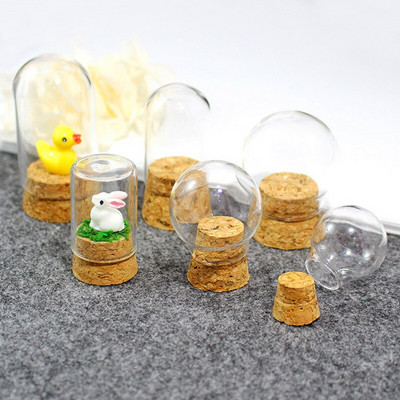 Δωρεάν αποστολή 3,7*6cm Mini Size Cork Base Glass Dome Dry Flower Storage Bottle DIY Tube Vase Friend