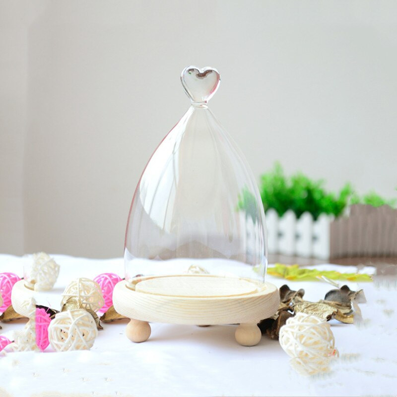 10 * 15 cm kūgio formos širdelės viršaus stiklo kupolas namų dekoravimas Skirtingas pasirenkamas pagrindas permatomas dangtelis „pasidaryk pats“ draugui dovanų vestuvėms