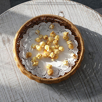 Δίσκος σερβιρίσματος υφασμένος - Rattan Woven στρογγυλό καλάθι - Ψάθινος δίσκος σερβιρίσματος για ψωμί Αποθήκευση φρούτων Cracker Dinner Parties Διάλειμμα για καφέ
