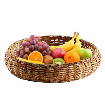 Тъкан поднос за сервиране - Плетена кръгла кошница от ратан - Плетена поднос за сервиране за хляб Съхранение на плодове Крекер Вечерни партита Кафе паузи