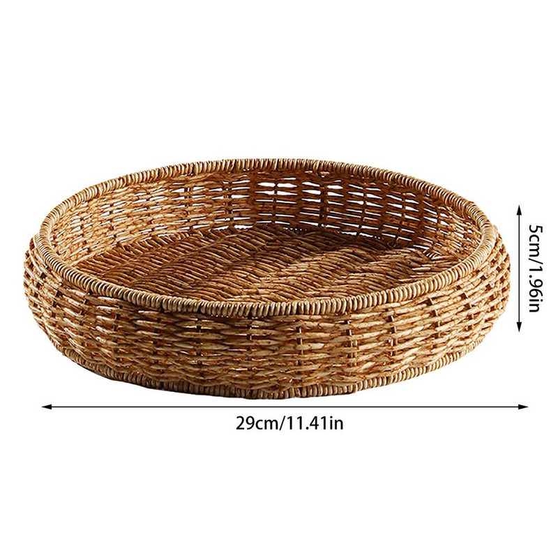 Szőtt tálalótálca - Rattan, szőtt kerek kosár - Fonott tálalótálca kenyérhez Gyümölcs tárolására ropogtatnivaló Vacsorapartik Kávészünet
