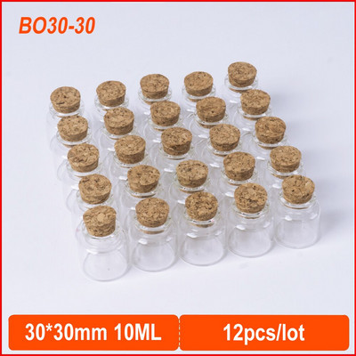 30*30mm 10ml mini läbipaistev klaaspudel korgikorgiga DIY klaasviaalid Purgid Säilituspudelid Soovipudel 12tk