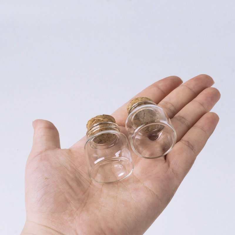 30*30mm-es 10ml-es mini átlátszó üveg palack parafa dugóval DIY üvegfiolák Üvegek Tárolópalackok Kívánságpalack 12db