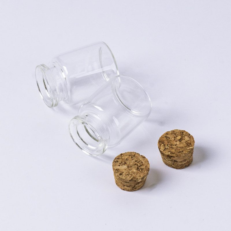 30*30mm-es 10ml-es mini átlátszó üveg palack parafa dugóval DIY üvegfiolák Üvegek Tárolópalackok Kívánságpalack 12db