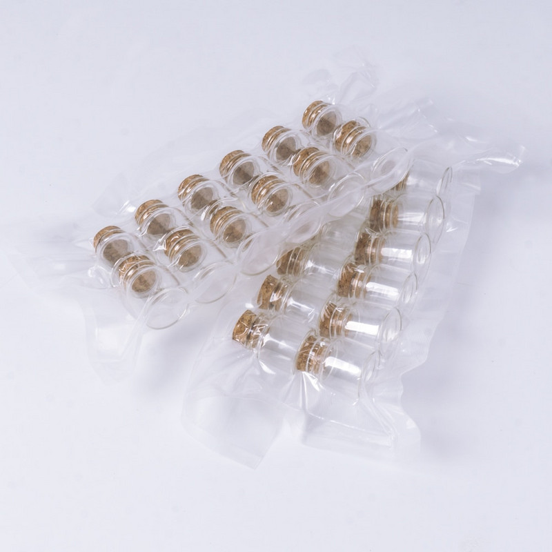 30*30mm-es 10ml-es mini átlátszó üveg palack parafa dugóval DIY üvegfiolák Üvegek Tárolópalackok Kívánságpalack 12db