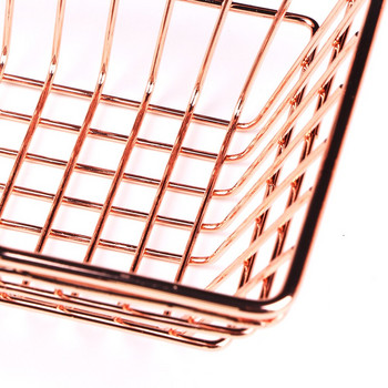 Мини метална кошница за съхранение от розово злато Шикозна елегантна количка за пазаруване Стил на кошница за съхранение на бонбони Бюро Органайзер за отпадъци с двойна дръжка