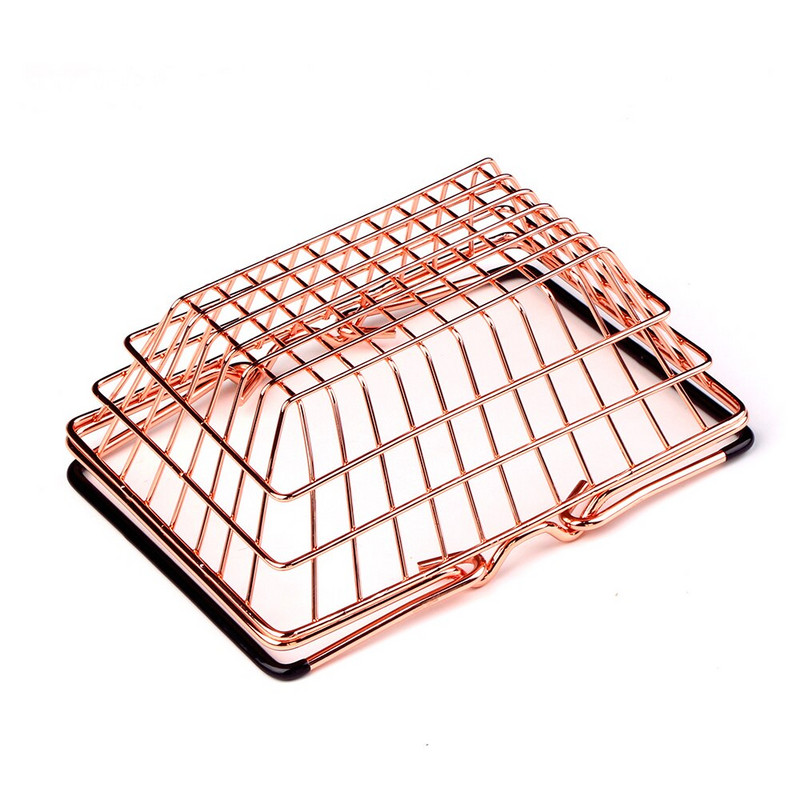 Mini Metal Rose Gold Tárolókosár Elegáns Bevásárlókosár Stílusú Cukorka Tároló Kosár Íróasztal törmelékrendező dupla fogantyú