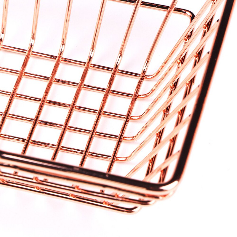 Mini Metal Rose Gold Tárolókosár Elegáns Bevásárlókosár Stílusú Cukorka Tároló Kosár Íróasztal törmelékrendező dupla fogantyú